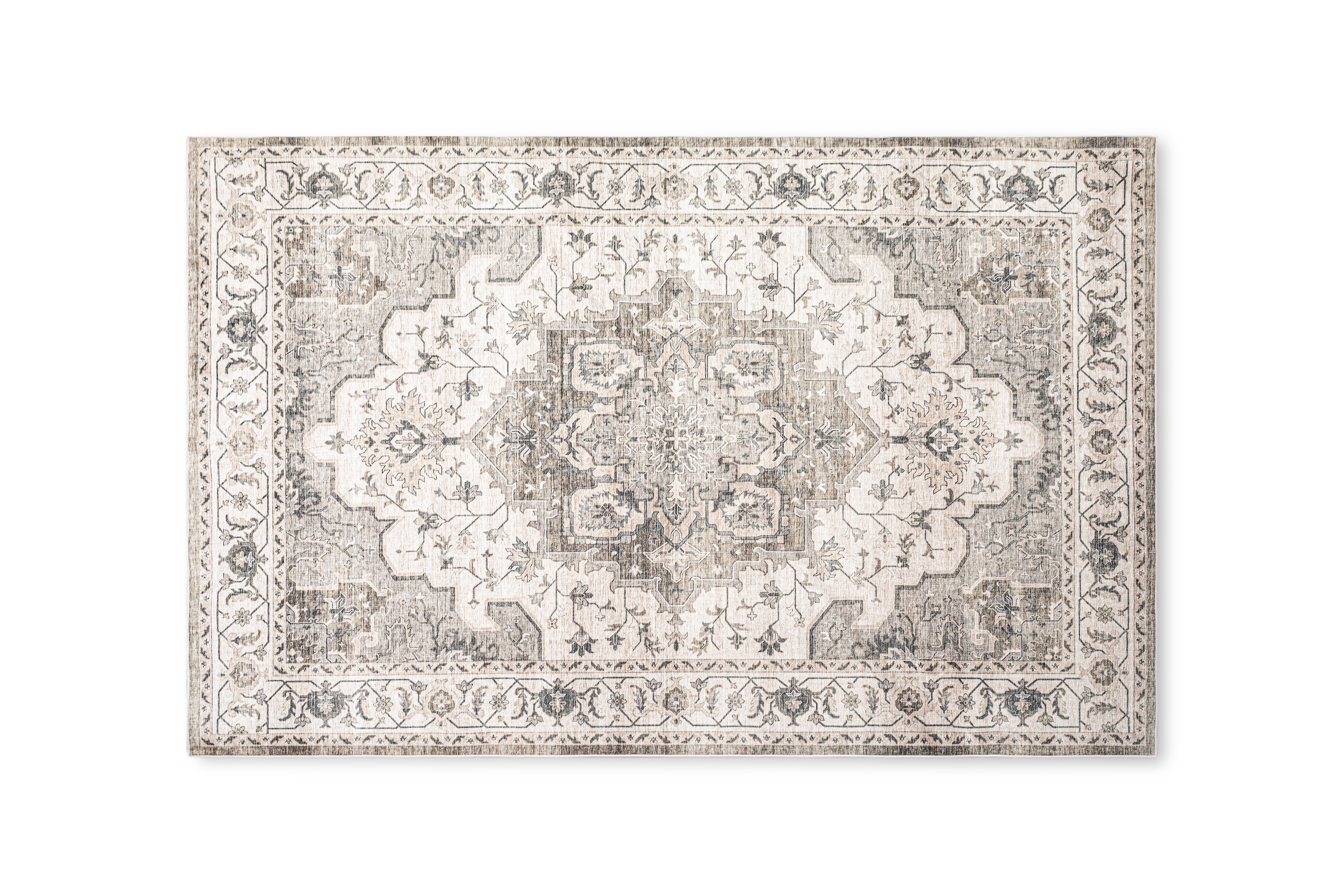 Dywan vintage z poliestru Nodoo 160x230 cm beżowo-szary spód antypoślizgowy