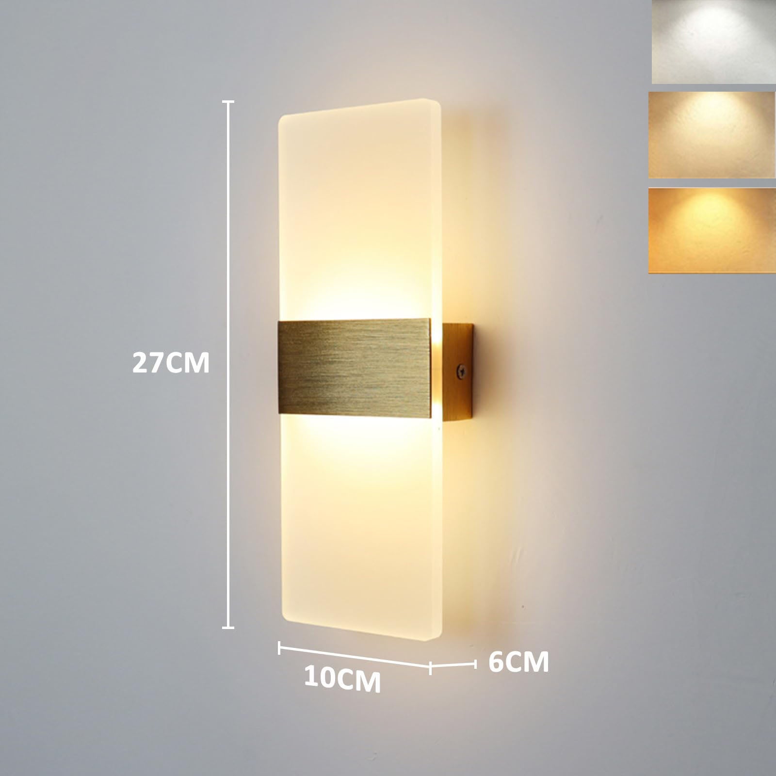 Nowoczesna lampa ścienna LED 6 W, akrylowa lampa ścienna, 3 regulowane temperatury barwowe, dekoracja ścienna do wnętrz, oprawa oświetleniowa