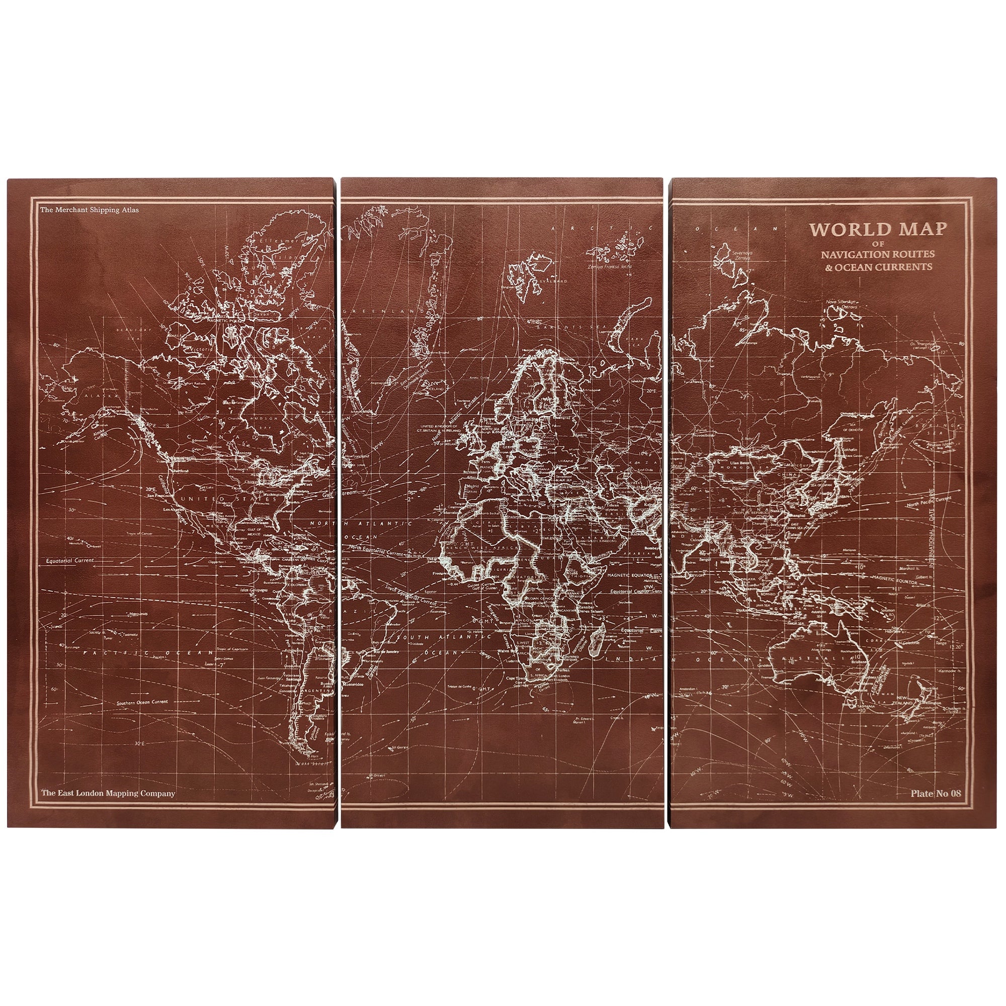 Tryptyk z mapą świata w stylu vintage na płótnie, 120x60 cm, rama drewniana