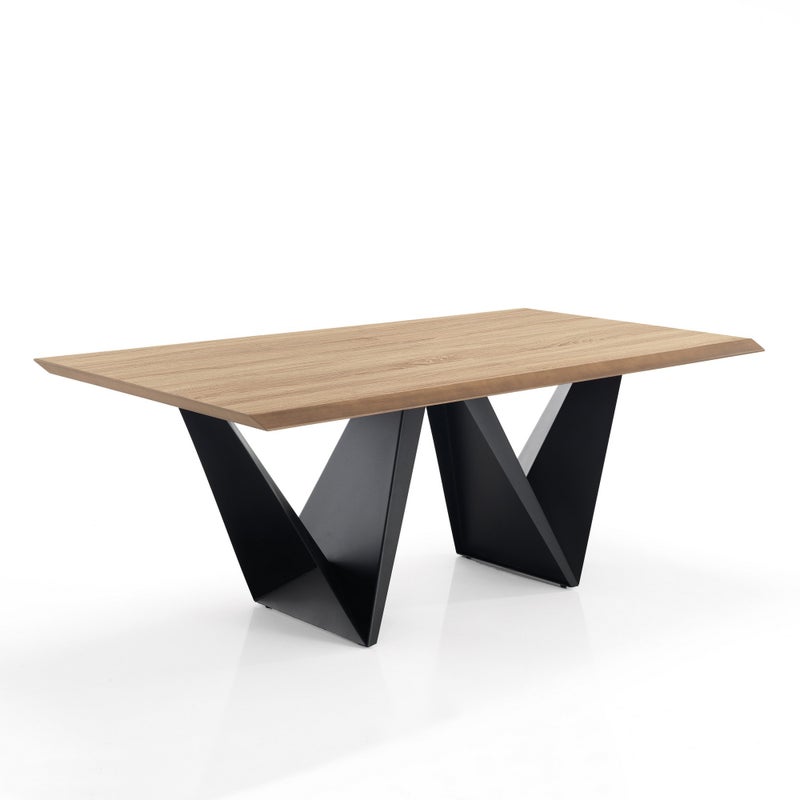 Stół stały CLEFT OAK MDF dąb i konstrukcja metalowa czarna H76 W200 D100 do kuchni