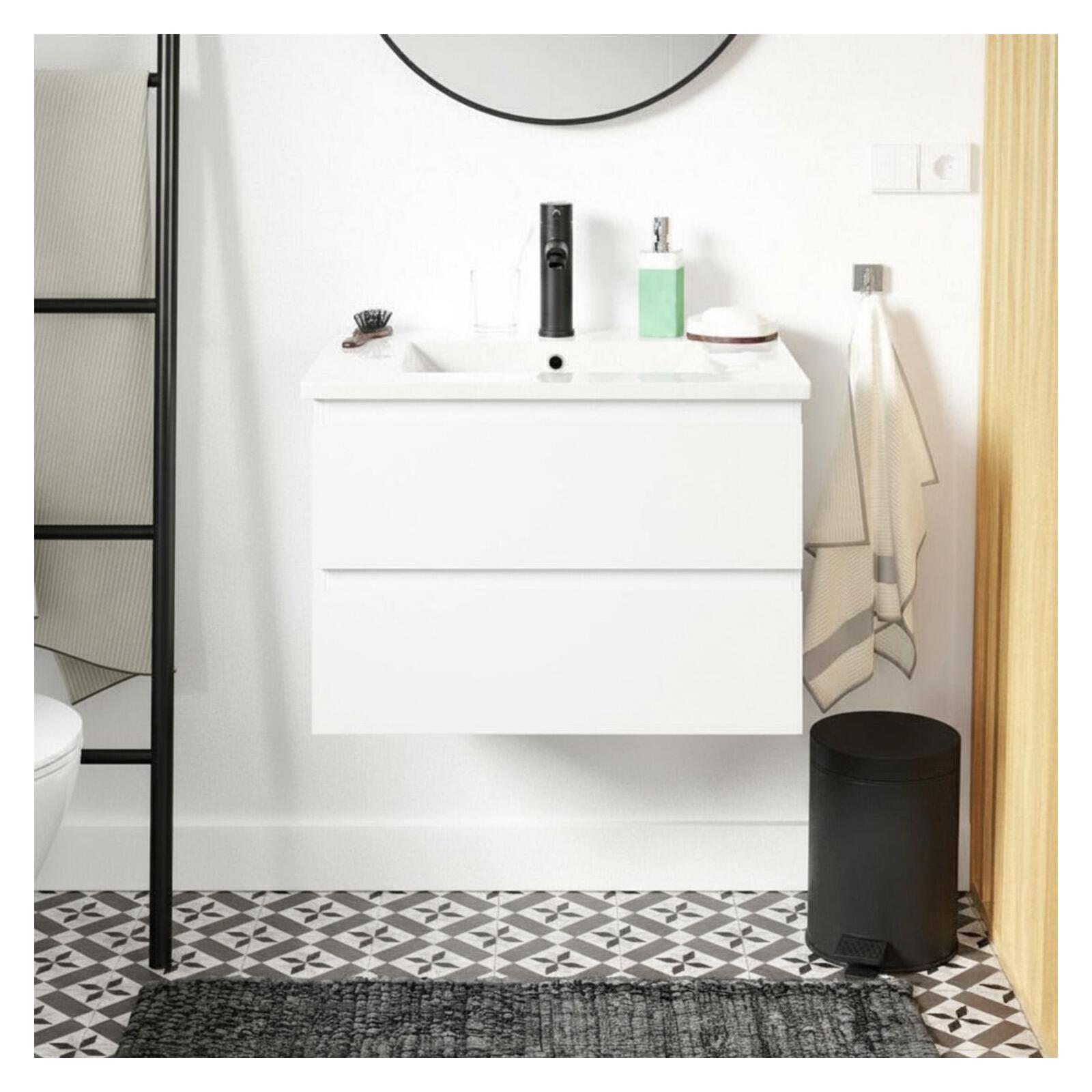 Zestaw umywalkowy 60 cm z blatem ceramicznym i czarną baterią SORRENTO