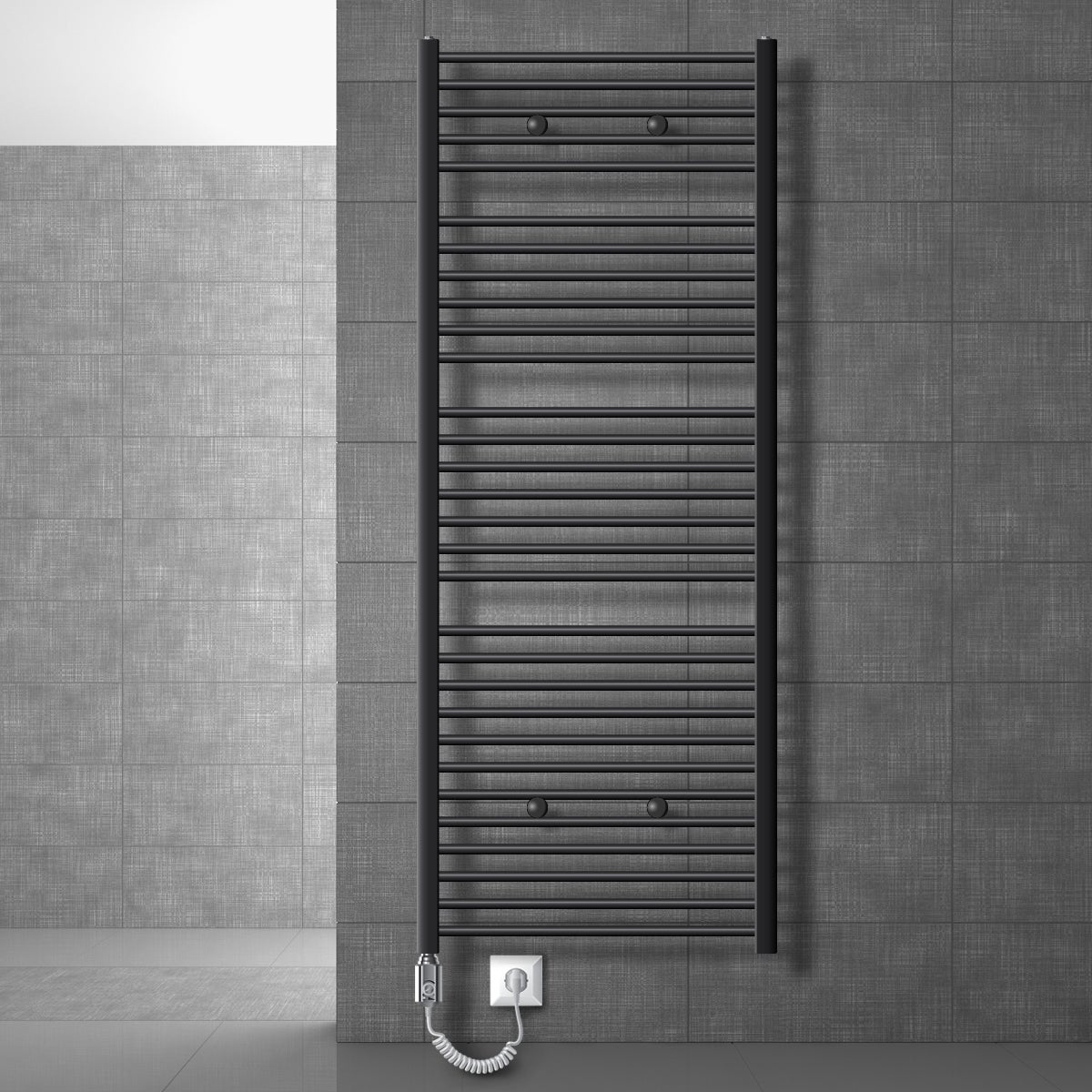 LuxeBath Elektryczny grzejnik lazienkowy Sahara 750x1800 mm Antracyt Proste podlaczenie boczne i pret grzejny Termostat 1200 W i wyswietlacz cyfrowy,