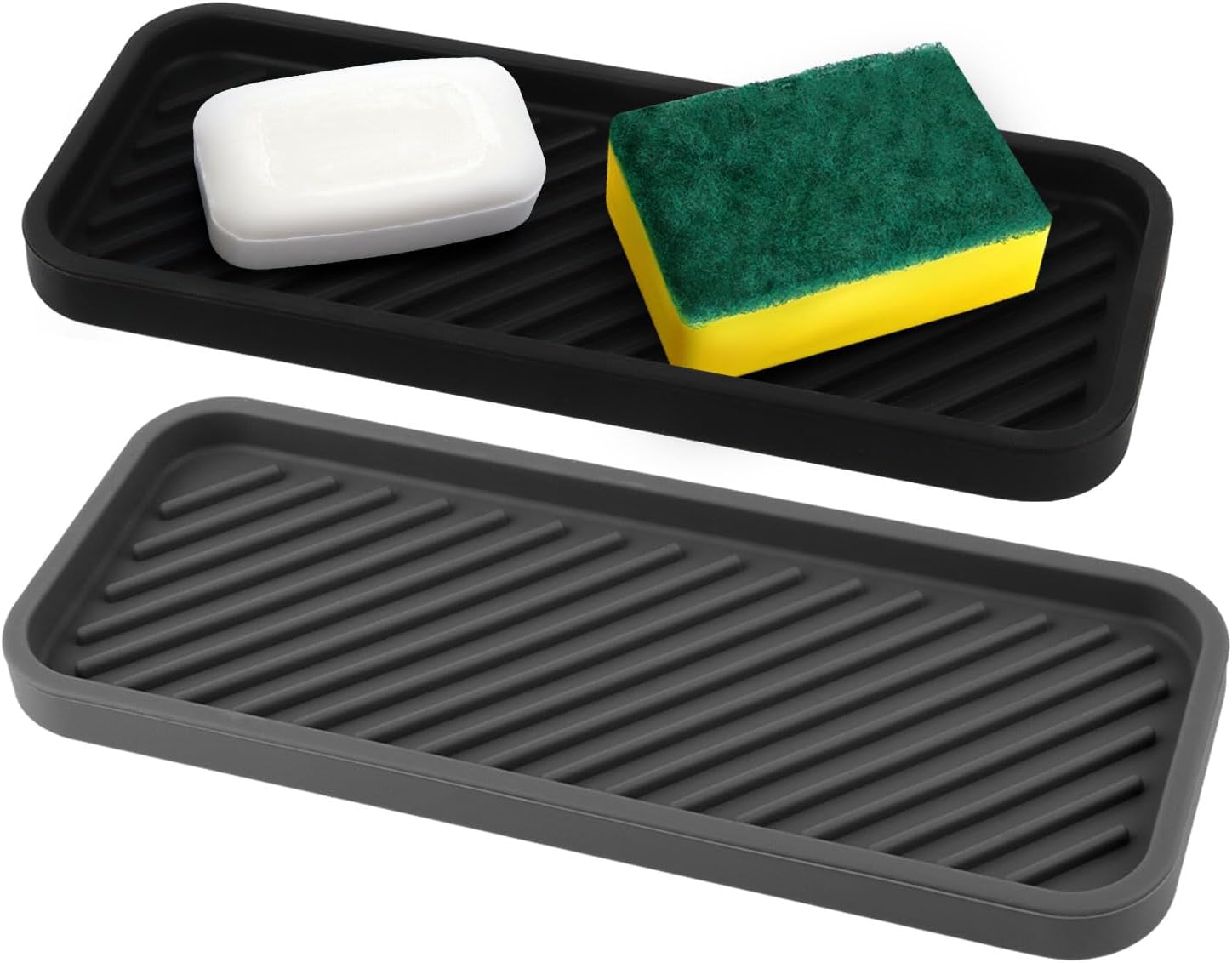 Silikonowy organizer do zlewu – 2 sztuki, mata ociekowa 22,8 cm x 9 cm – kuchenny uchwyt do przechowywania gąbek, płynu do naczyń, mydła