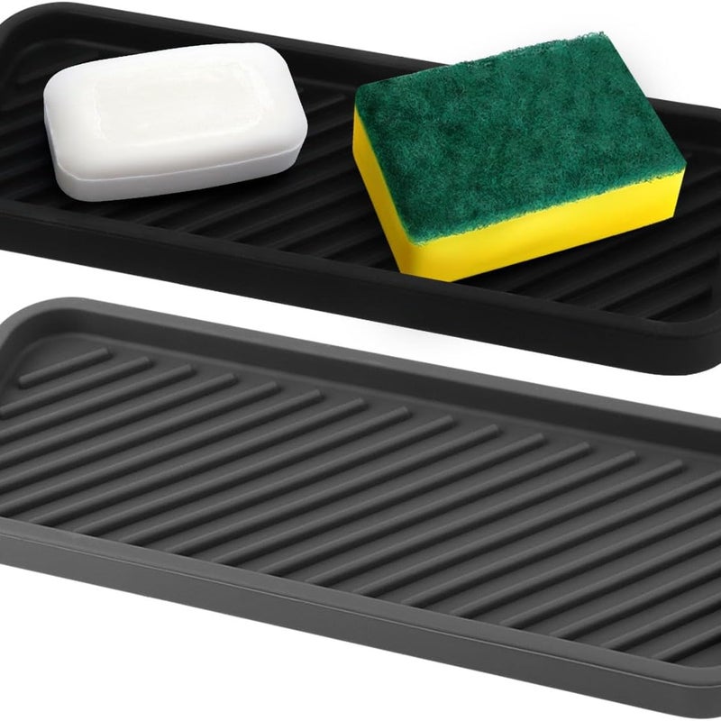 Silikonowy organizer do zlewu – 2 sztuki, mata ociekowa 22,8 cm x 9 cm – kuchenny uchwyt do przechowywania gąbek, płynu do naczyń, mydła