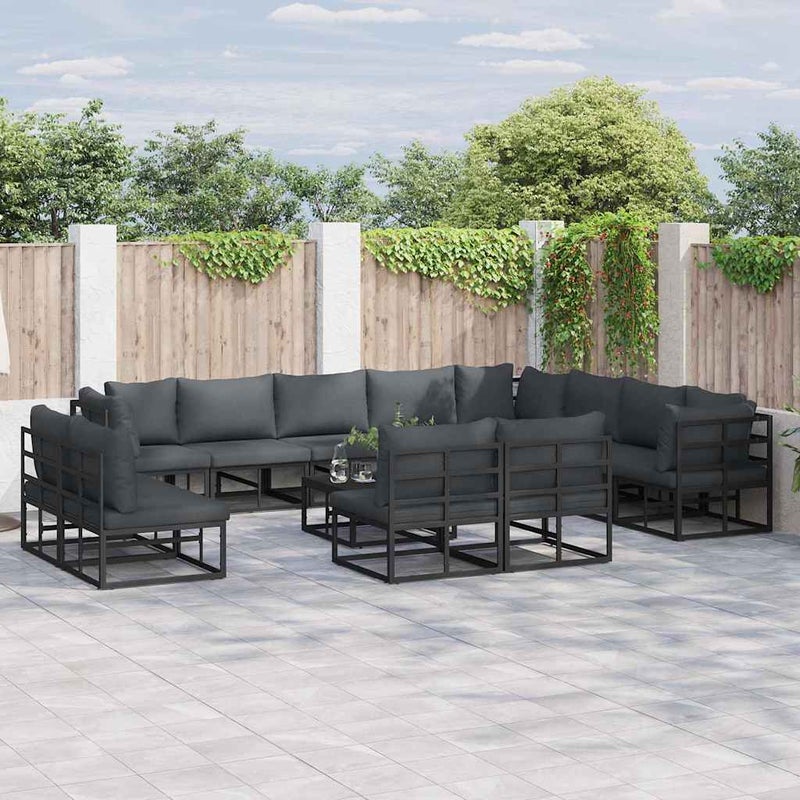 Zestaw Sof na Ogród z poduszką 12 pcs Czarny Aluminium vidaXL
