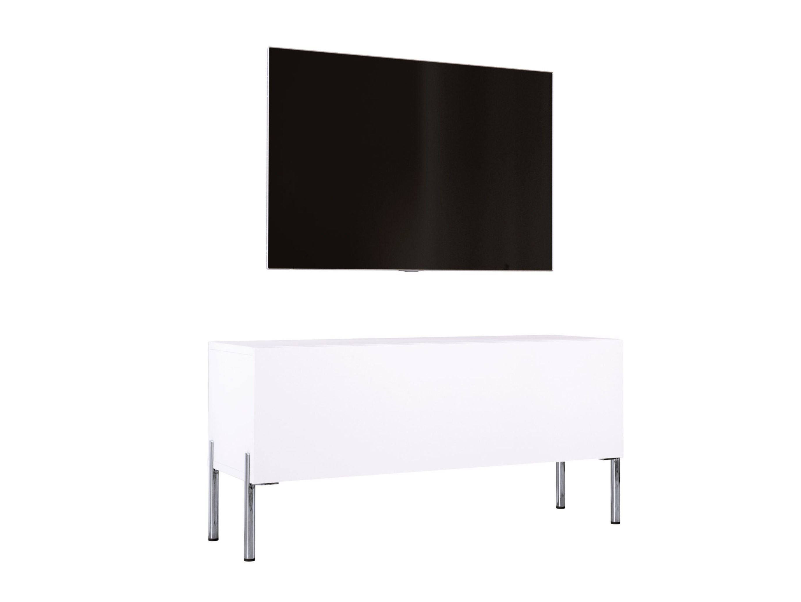 Szafka RTV, biały mat, nogi chromowane, 100 x 52 x 32 cm