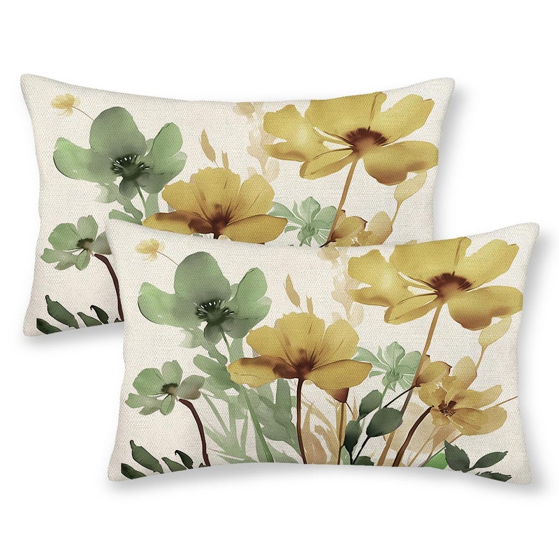 12×20-inch kwiatowy len poszewka na poduszkę, wiosenny/letni Country-Style sofa i zewnętrzny dekoracyjna poszewka na poduszkę, zielony 2 szt.
