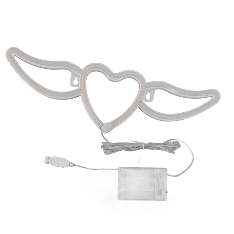 Neonowa lampka LED w kształcie skrzydła w kształcie serca Dekoracyjna lampka nocna Zasilana bateriami USB Niebiesko różowe neonowe światło dekoracji