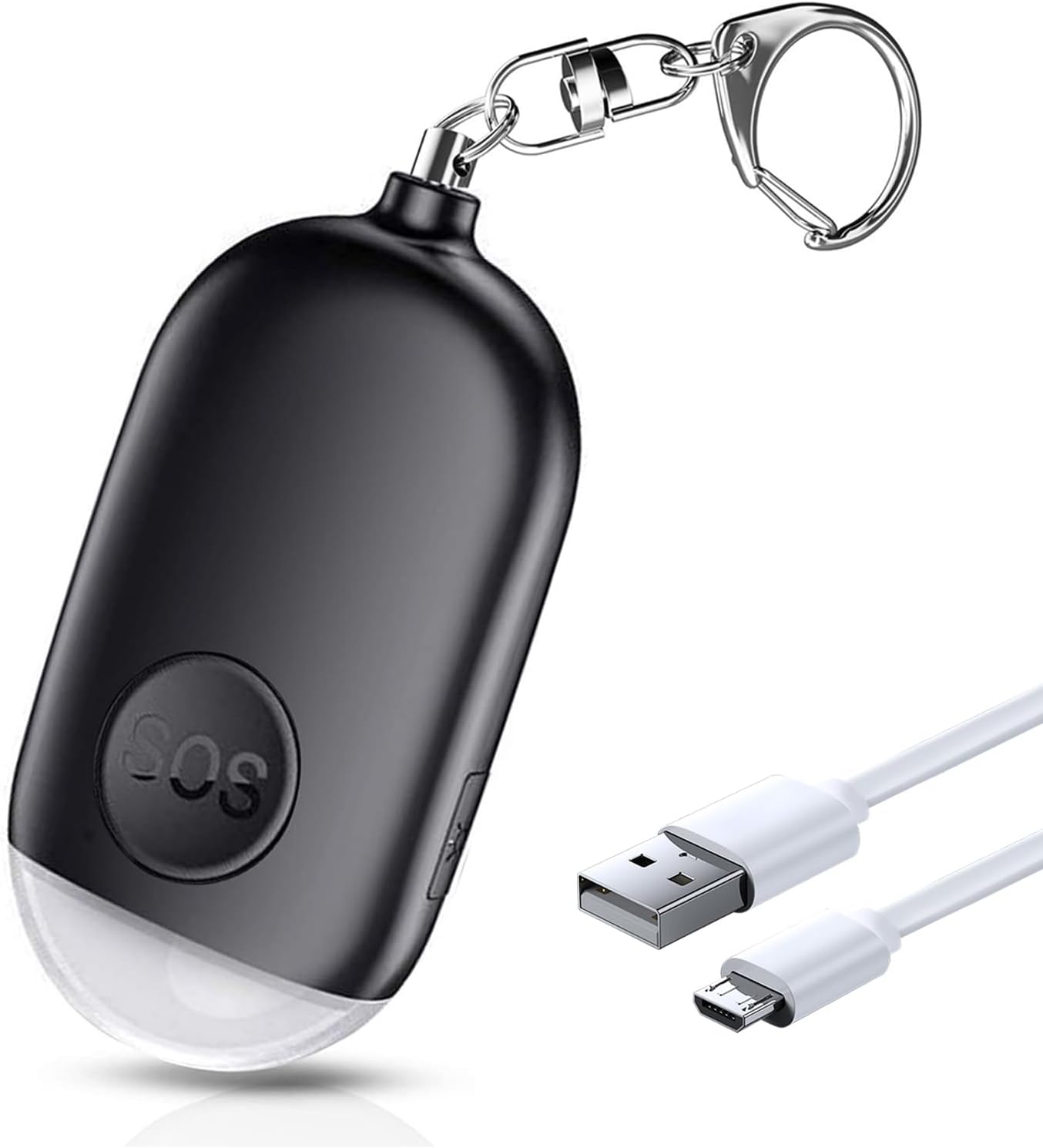 Osobisty alarm USB do ładowania, 1 szt., syrena samoobrony 130dB z awaryjną latarką LED, wodoodporny IP44, czarny