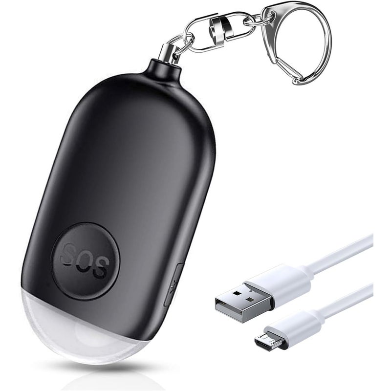 Osobisty alarm USB do ładowania, 1 szt., syrena samoobrony 130dB z awaryjną latarką LED, wodoodporny IP44, czarny