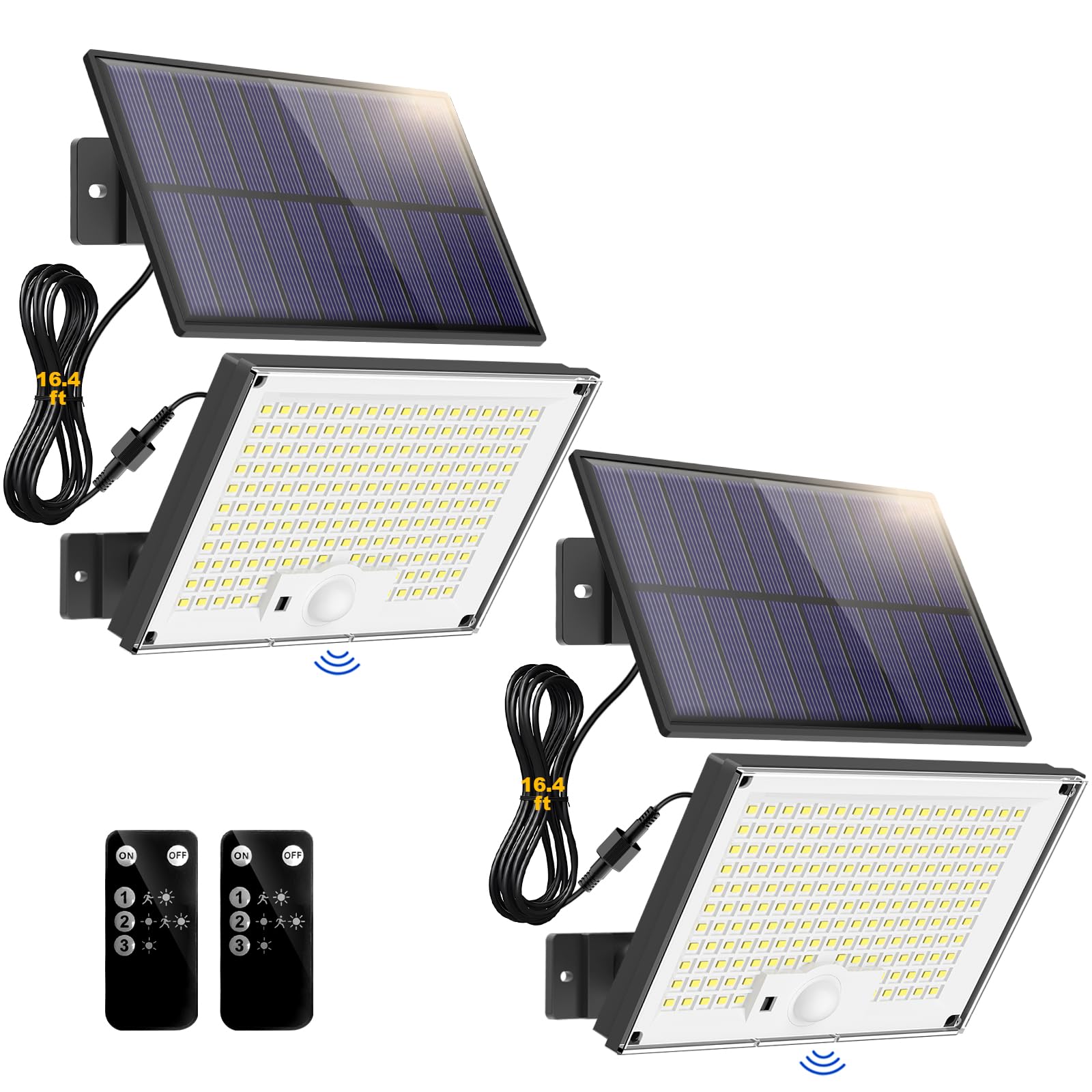 Zestaw 2 lamp solarnych z czujnikiem ruchu, reflektor słoneczny 172LED z pilotem, wodoszczelne oświetlenie solarne do zastosowania na zewnątrz