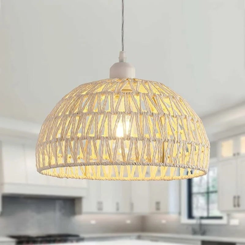 Lampa Wisząca z Rattanu Vintage Podstawa E27 Żyrandol Do salonu sypialni jadalni biura Biały
