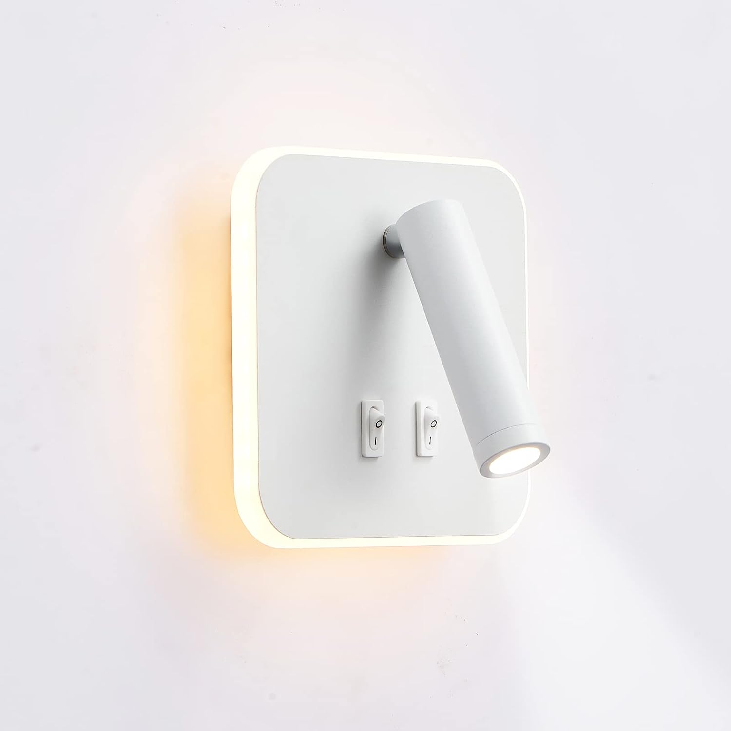 Lampka nocna LED, lampa ścienna do wnętrz hotelowych, lampka nocna, lampa do przedpokoju, z przełącznikiem, biała, 3W+10W (kwadratowa)