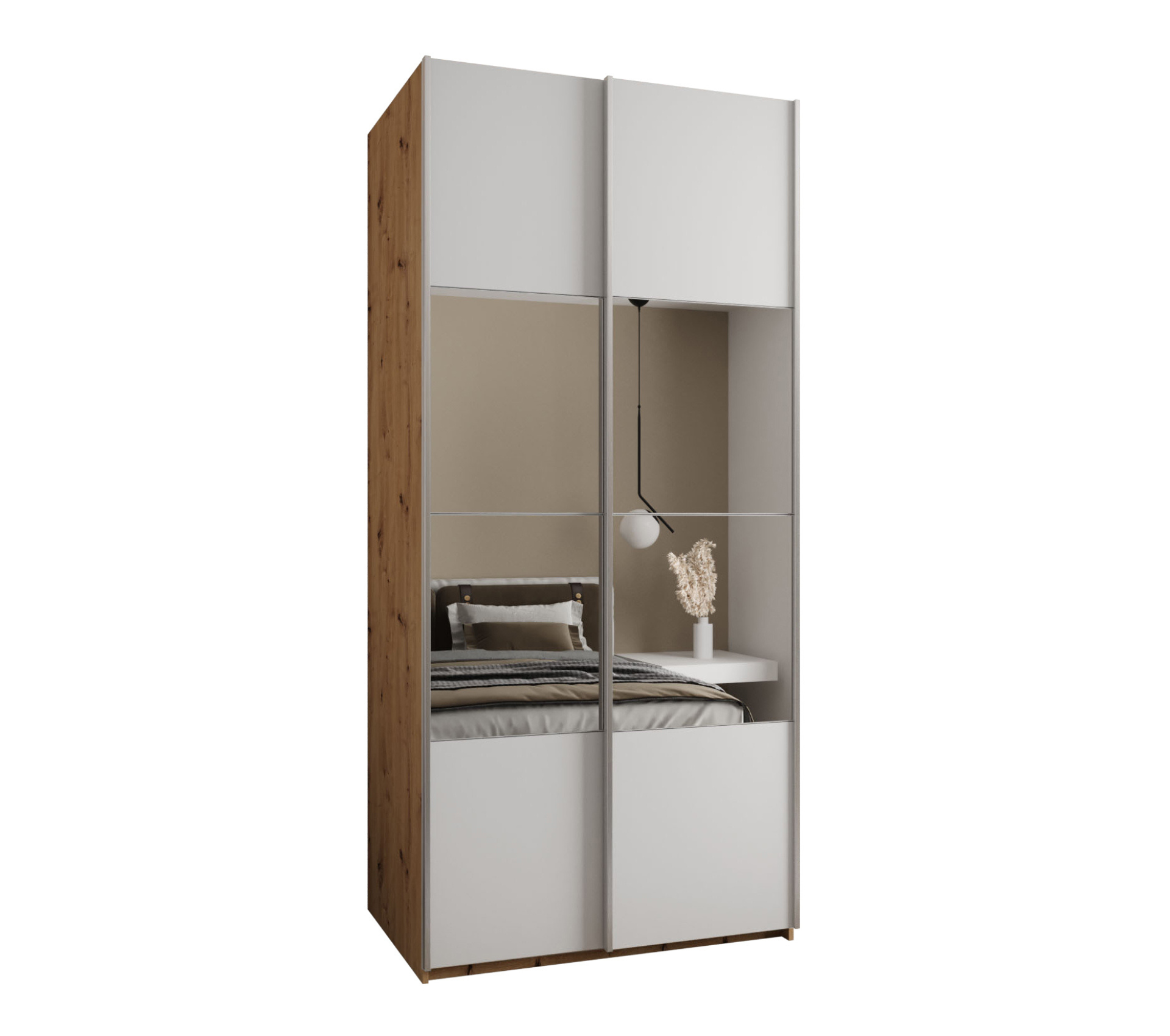 Szafa przesuwna wysoka Lux 4 120 x 64 x 245,5 cm artisan + biały + u. srebrny - Abiks Meble