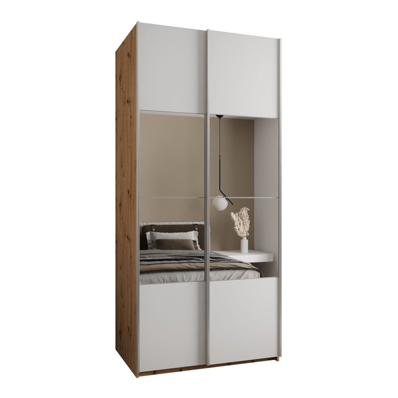 Szafa przesuwna wysoka Lux 4 120 x 64 x 245,5 cm artisan + biały + u. srebrny - Abiks Meble