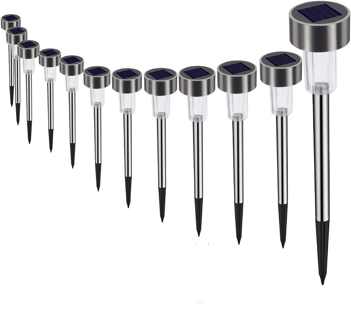 Lampy ogrodowe solarne zewnętrzne, 12 diod LED ze stali nierdzewnej, wodoodporne, do trawnika (kolorowe światła)