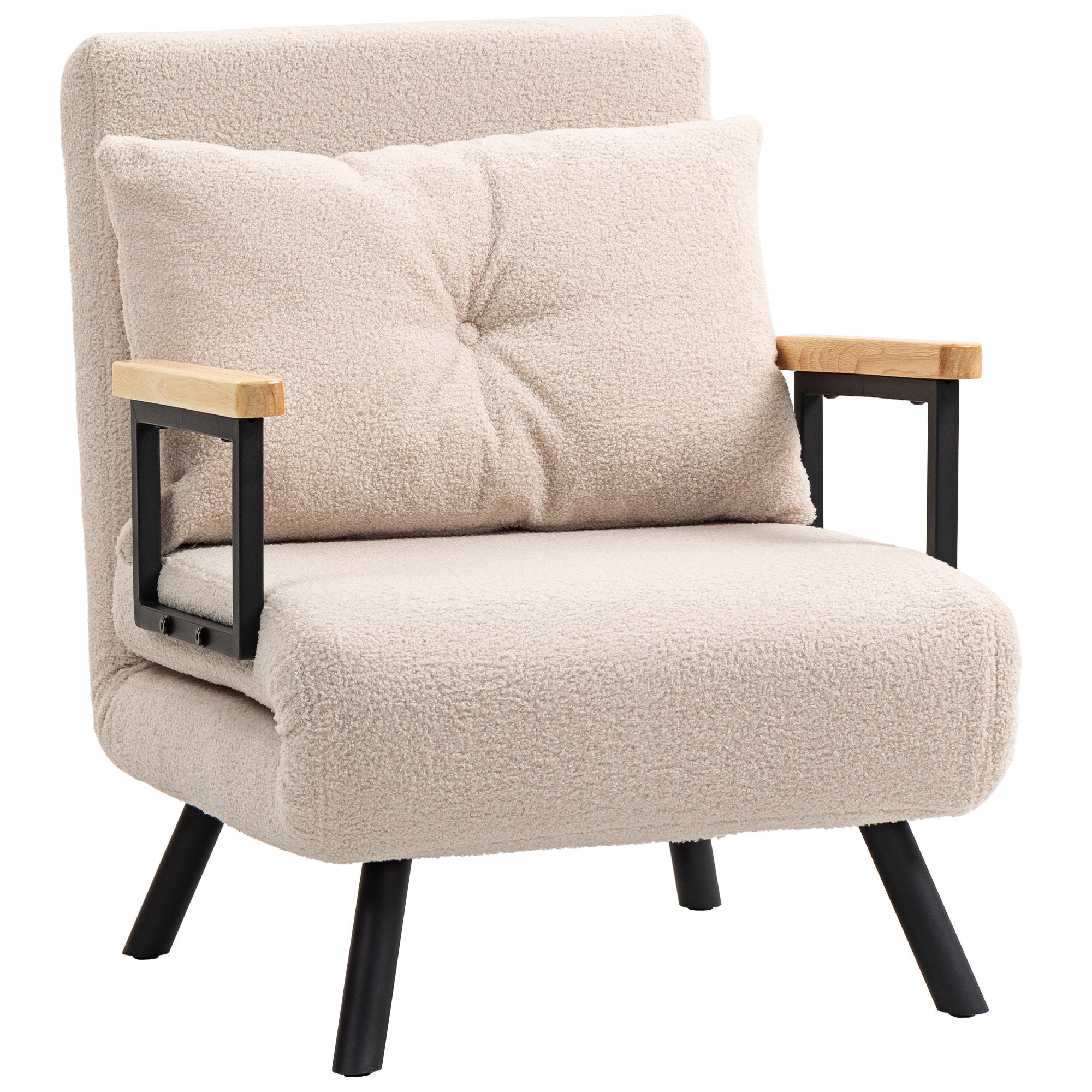 Rozkładana sofa pojedyncza, rozkładana sofa 4 w 1 z 5-poziomową regulacją oparcia i poduszki, 63 x 73 x 81 cm, beżowa