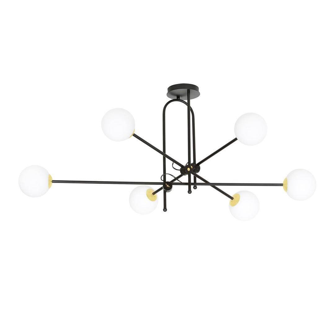 Żyrandol czarny złoty 6xE14 10W szklane białe kule DIARF EMI1012/6 Emibig