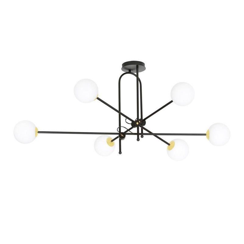Żyrandol czarny złoty 6xE14 10W szklane białe kule DIARF EMI1012/6 Emibig
