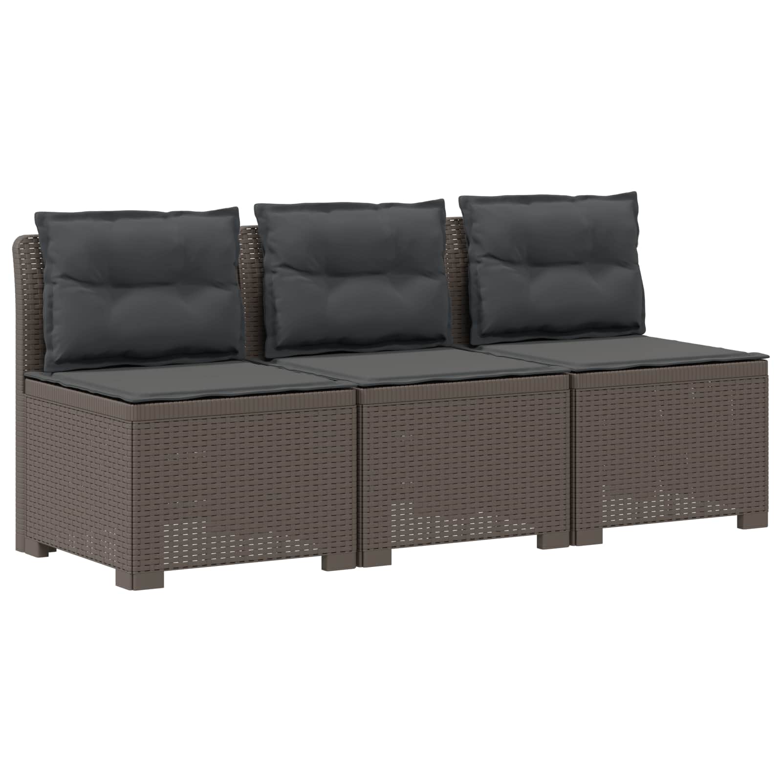 Sofa Ogrodowa Modułowa 3-Osobowa Plastikowa Szara z Poduszkami na Taras