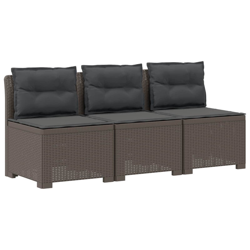 Sofa Ogrodowa Modułowa 3-Osobowa Plastikowa Szara z Poduszkami na Taras