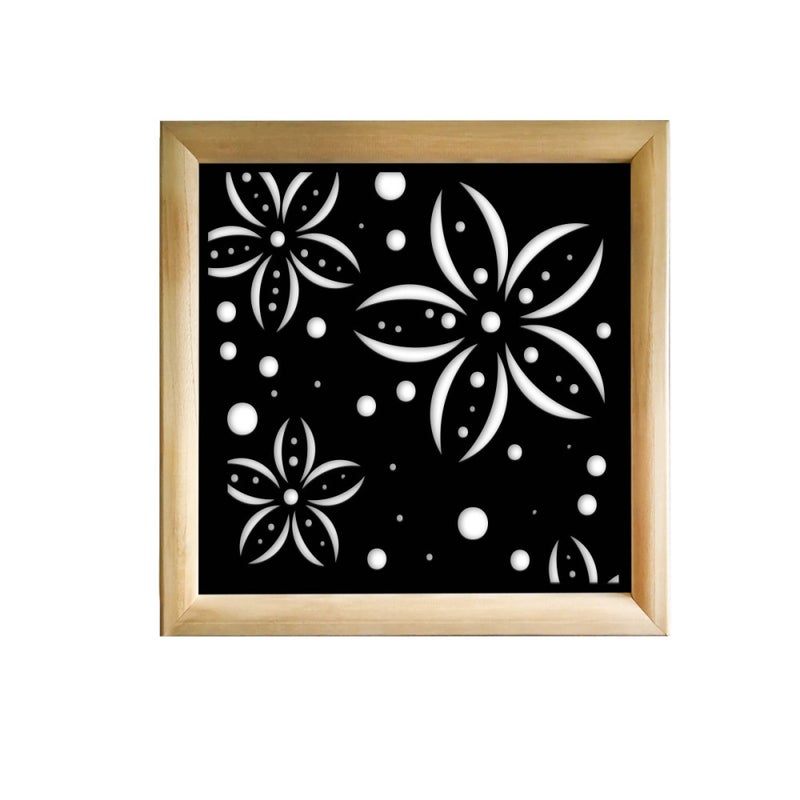 KWIATY - Kwadratowe moduły dekoracyjne z drewna i PVC - Rozmiar 73x73 cm - Grubość 64 mm - Kolor wewnętrzny CZARNY