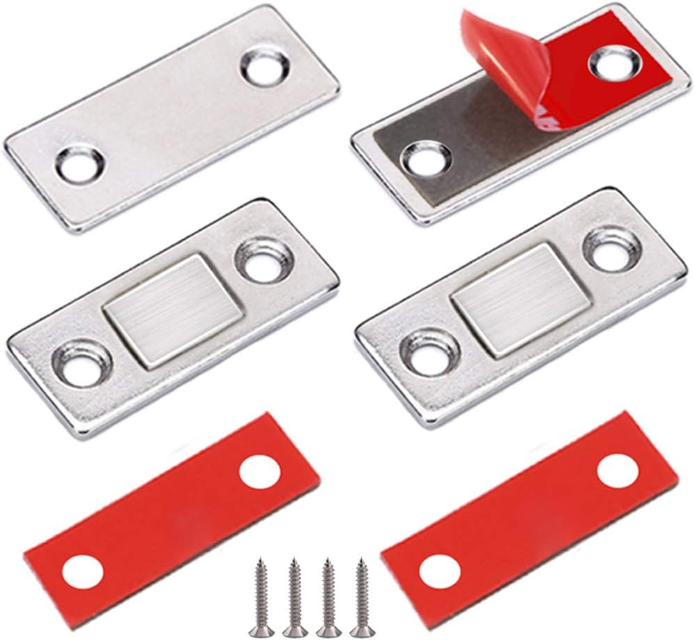 Zestaw 2 ultracienkich magnetycznych zatrzasków metalowych do drzwi przesuwnych, szuflad, okien, szafek