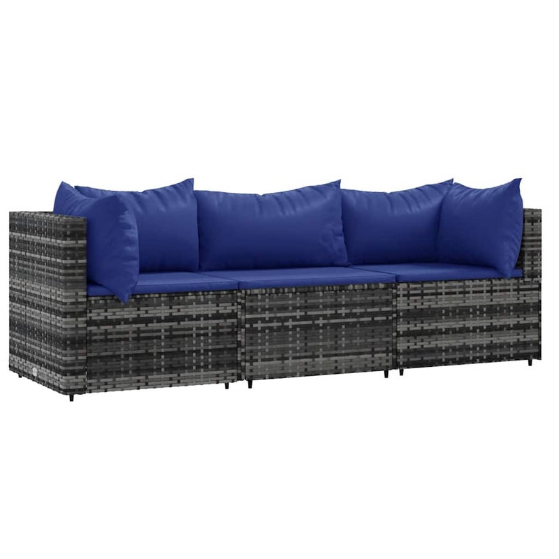 Sofa Ogrodowa Modułowa 3-Osobowa Technorattan Szara z Poduszkami na Taras