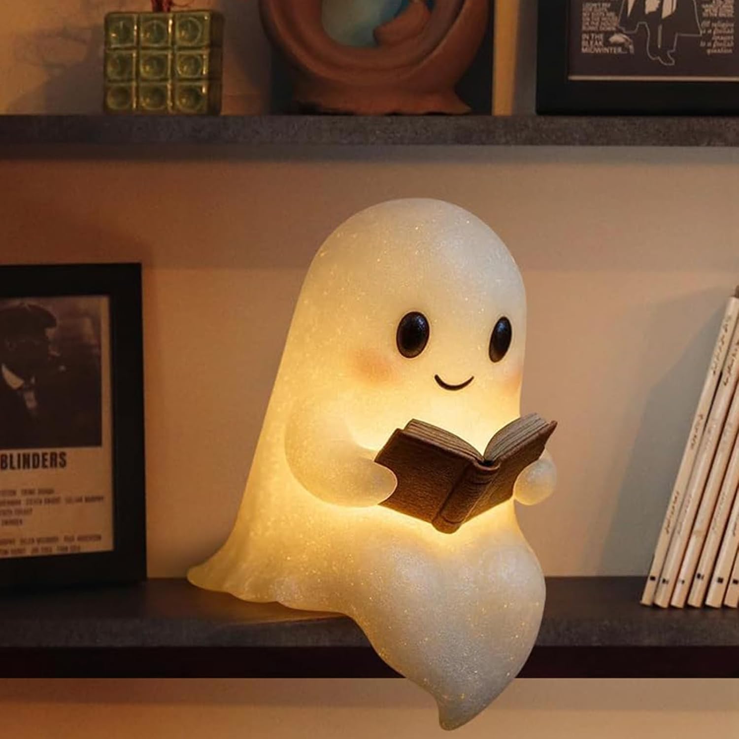 Uroczy lampion do czytania w kształcie ducha, świecąca lampka nocna w kształcie posągu, ciepła dekoracja biblioteki duchów (1 sztuka)