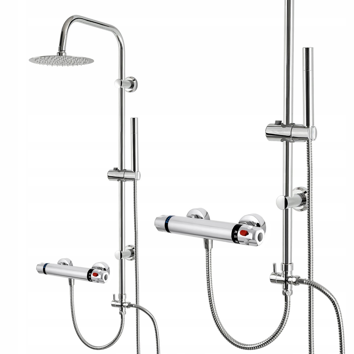 ZESTAW PRYSZNICOWY Z BATERIĄ TERMOSTATYCZNĄ - METALOWĄ OKRĄGŁĄ DESZCZOWNICĄ