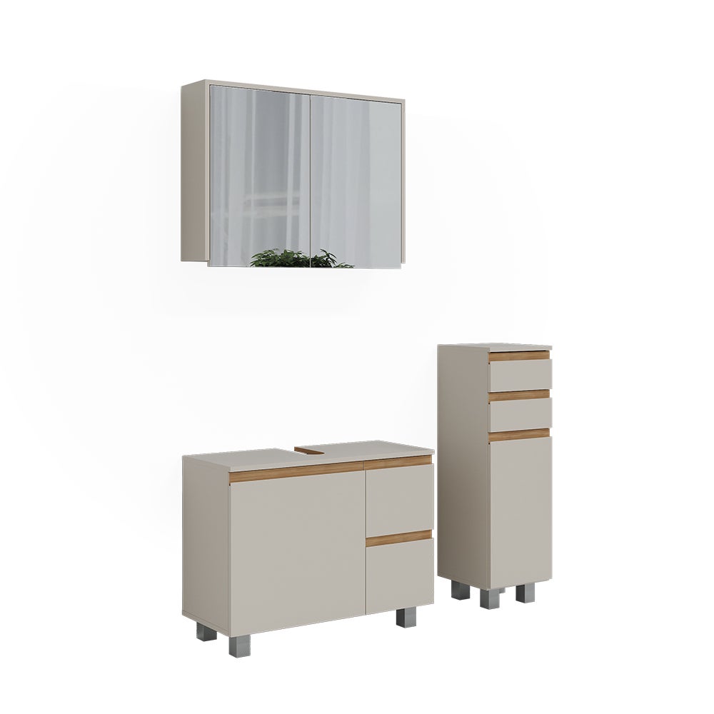 Vicco Zestaw mebli łazienkowych J-Shape, Kaszmir/Dąb artisan, 3-częściowy