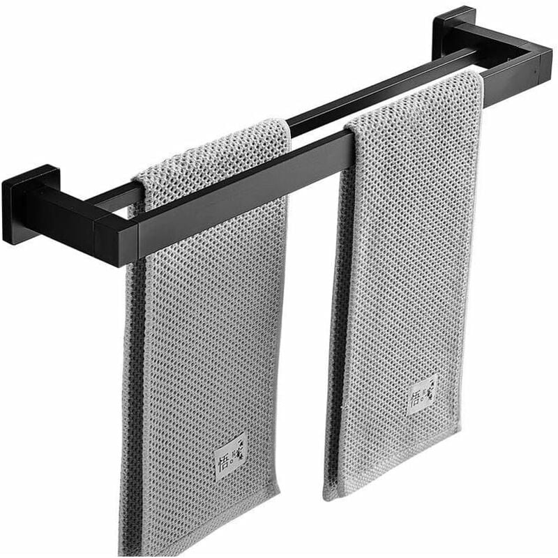60 cm matowy czarny podwójny wieszak na ręczniki aluminiowy ścienny 2 drążki akcesoria łazienkowe półka