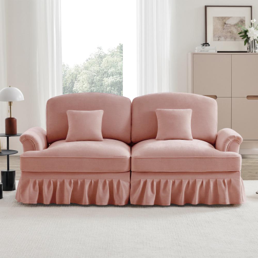 Elegancka 2-osobowa sofa w stylu średniowieczno-nowoczesnym, zdejmowany pokrowiec z falbanami, wygodna tkanina szenilowa