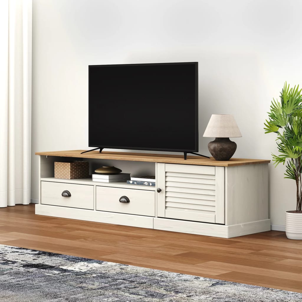 Szafka RTV vidaXL vigo z drewna sosnowego 156x40x40 cm biała
