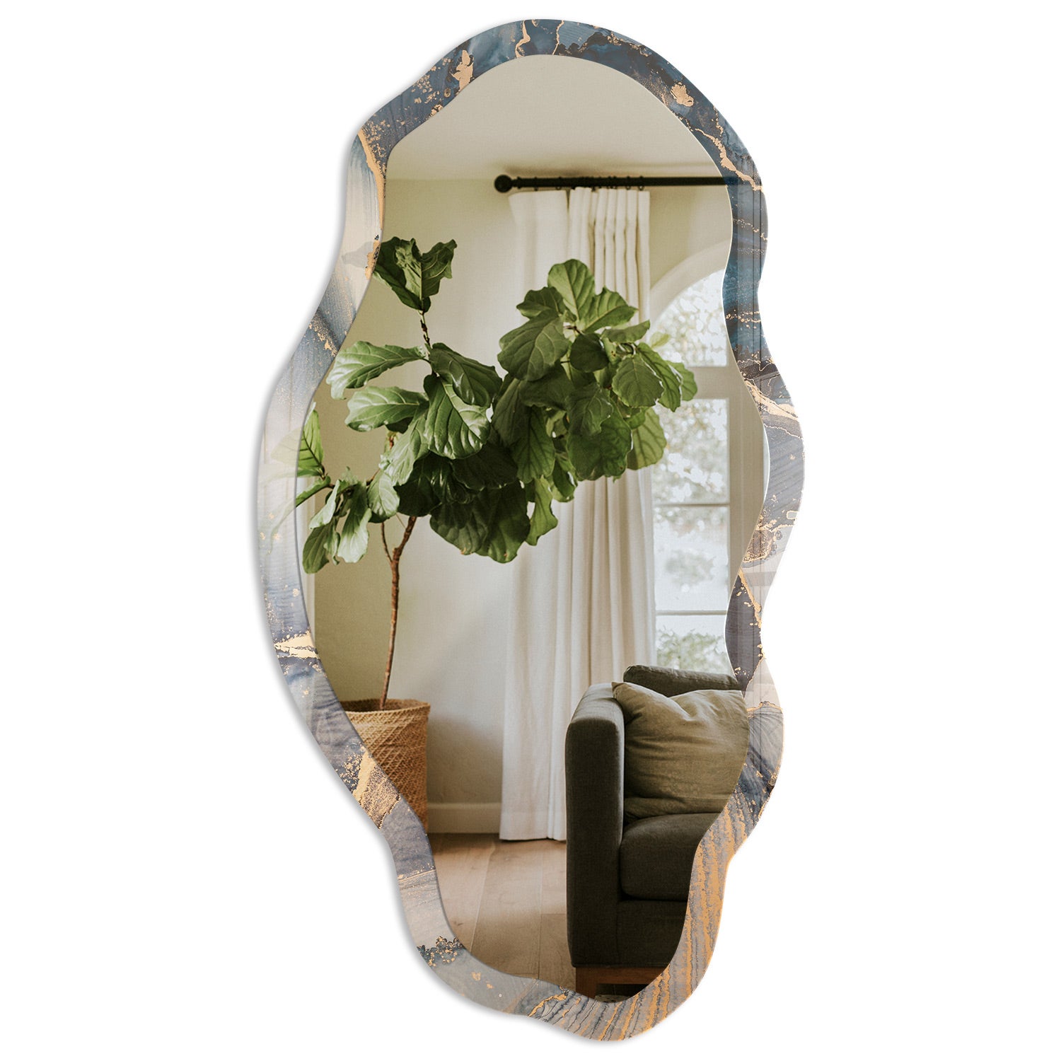 Minimalistyczne lustro ścienne z hartowaną ramą szklaną i wzorem - Tętnienie barw 52x97cm