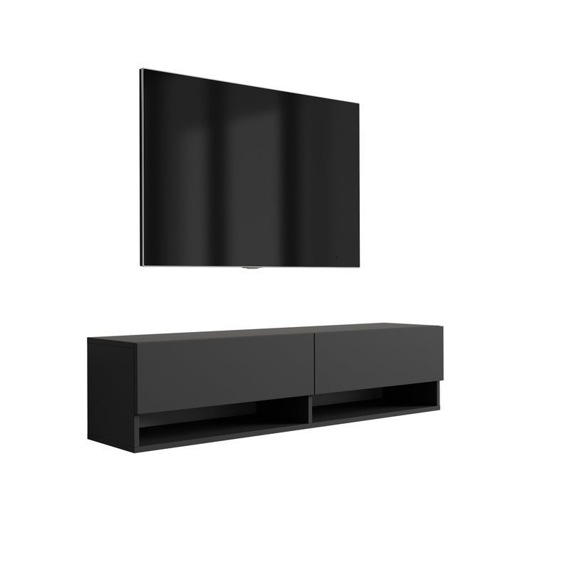 Szafka pod telewizor 140 cm Czarny Mat, 140 × 32 × 34 cm