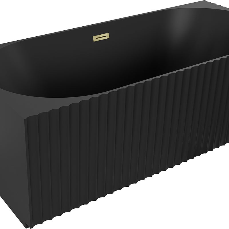 Mexen Gia wanna wolnostojąca narożna ryflowana lewa 150 x 75 cm, czarna mat, przelew złoty - 52701507571L-50