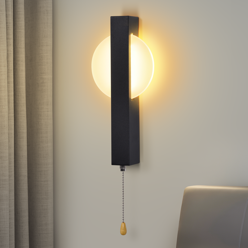 Kinkiet LED Nettlife z włącznikiem – czarna lampa do korytarza wewnętrznego z włącznikiem pociąganym, ciepła biel 3000 K, 6 W