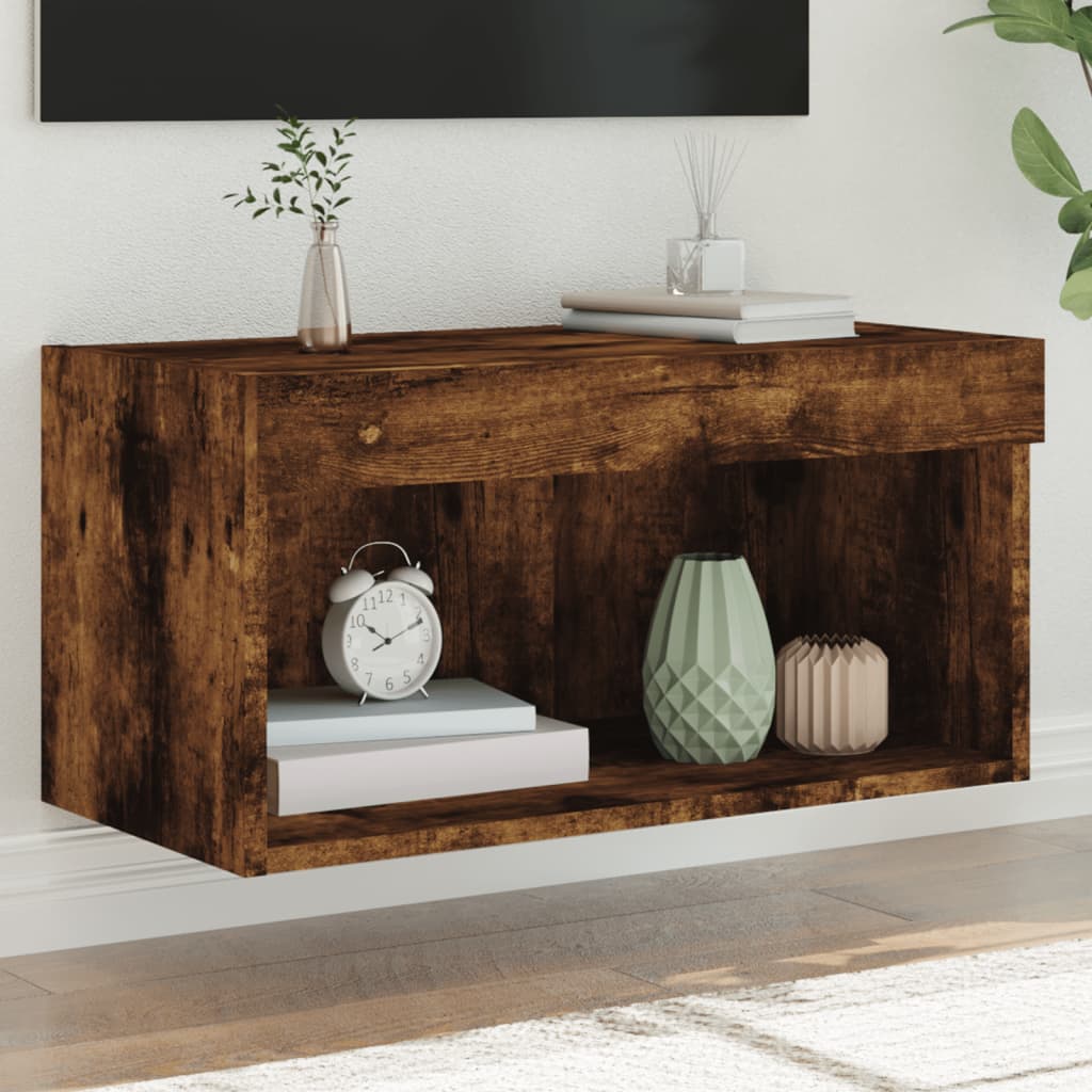 vidaXL Szafka TV, z LED, kolor przydymiony dąb, 60x30x30 cm
