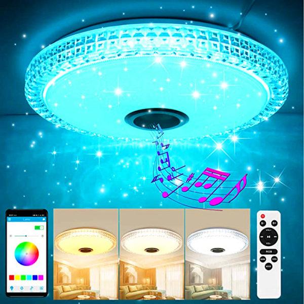 Kryształowa lampa sufitowa LED o mocy 36 W z głośnikiem Bluetooth i sterowaniem za pomocą pilota/aplikacji.