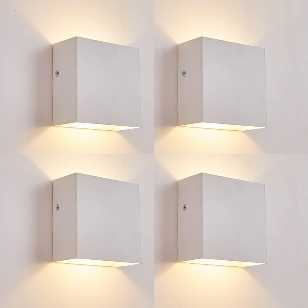 Zestaw 4 wewnętrznych kinkietów LED, 3000K, 6W, oświetlenie pośrednie do salonu, nowoczesna lampa ścienna aluminiowa, kinkiety LED