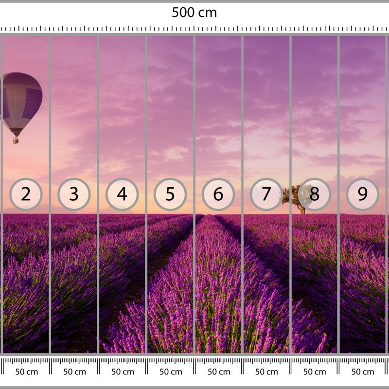 FOTOTAPETA DO SYPIALNI SALONU POLE LAWENDY KWIATY PEJZAŻ BALON 3D 500x350