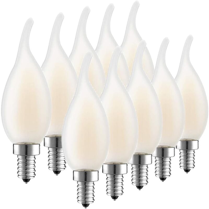Żarówka LED E14 z żarnikiem, zestaw 10 żarówek płomieniowych, zużycie 4 watów, 2700K ciepła biel, kąt świecenia 360° [Klasa energetyczna A+]