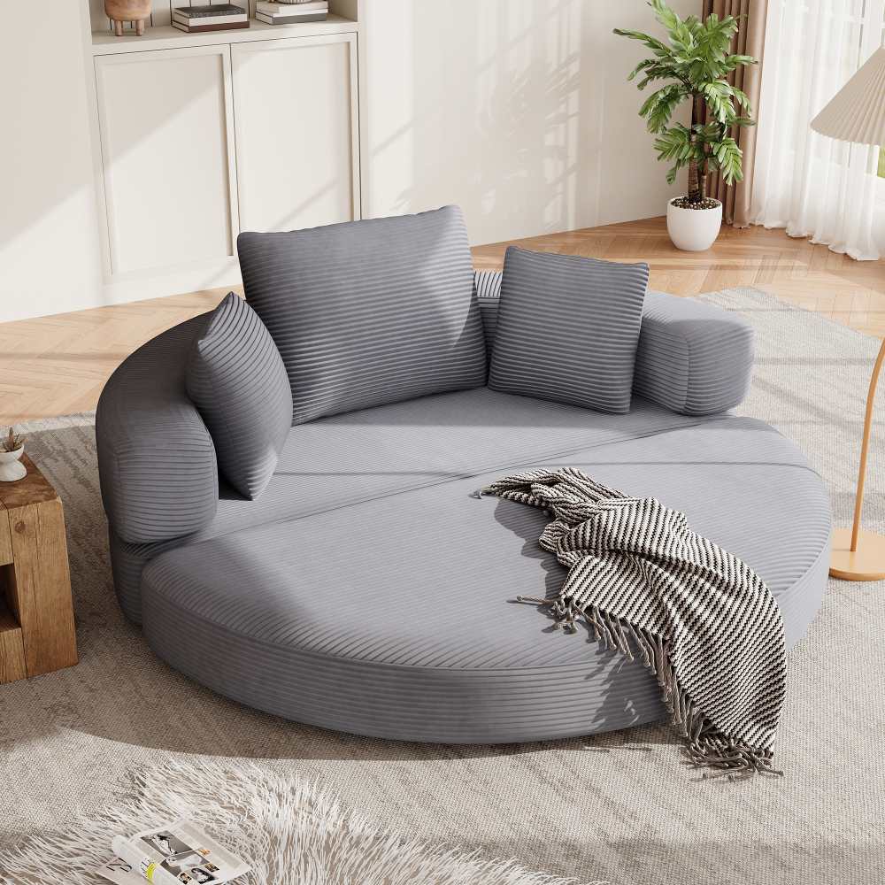 Wielofunkcyjna sofa rozkładana (Boneless Couch) – owalne łóżko z poduszkami, sofa sztruksowa 173x176 cm, apartament/salon/sypialnia.