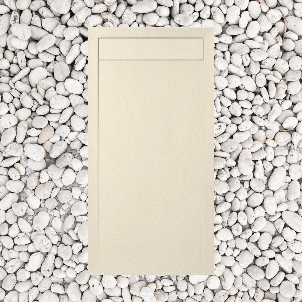 Brodzik prysznicowy, 70×160 cm, Vulcano Line Slim, beżowy RAL 1013, z marmurową kratką odpływową, żywica i marmur, odpływ w zestawie – FRASCIO