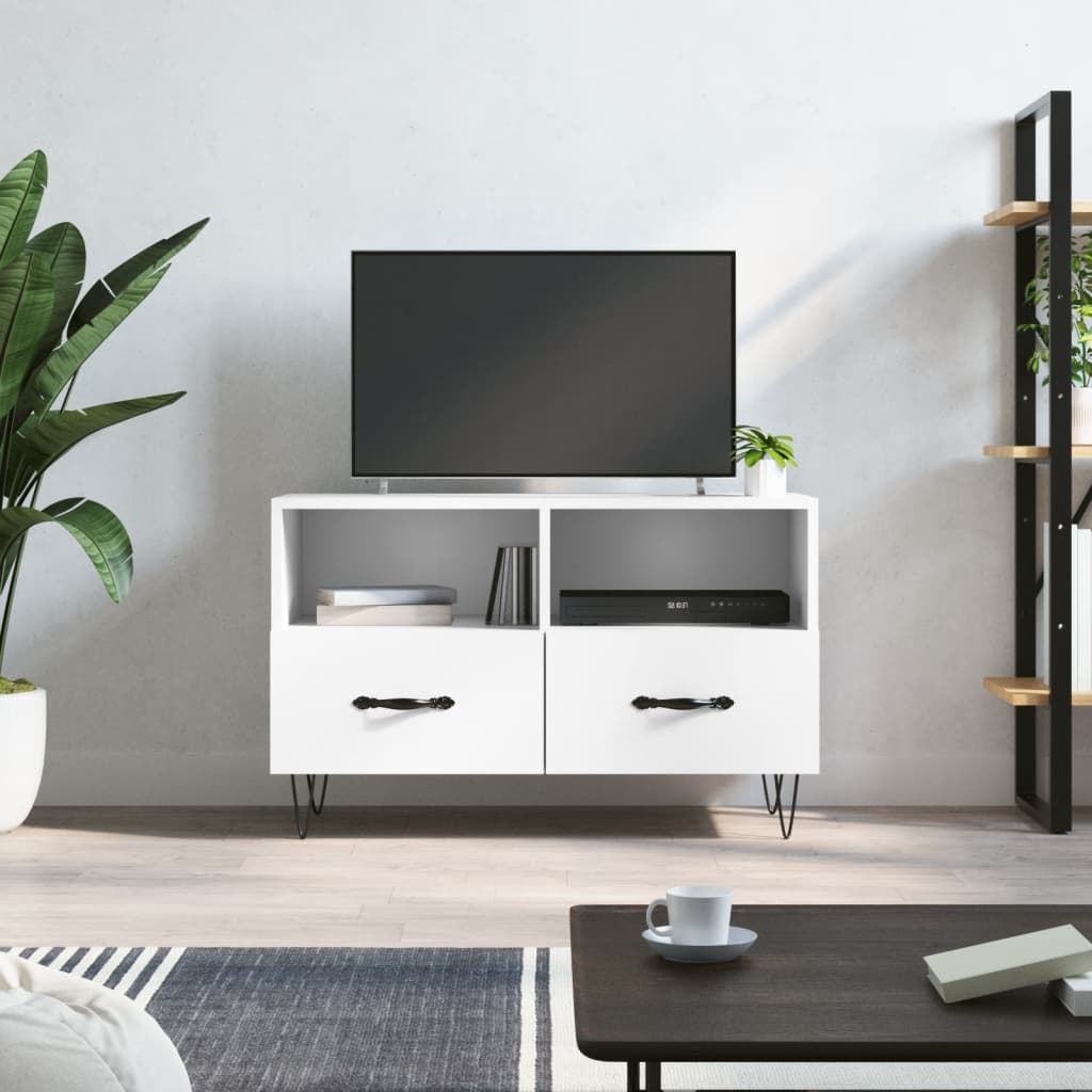 Szafka pod TV, biała, 80x36x50 cm, materiał drewnopochodny