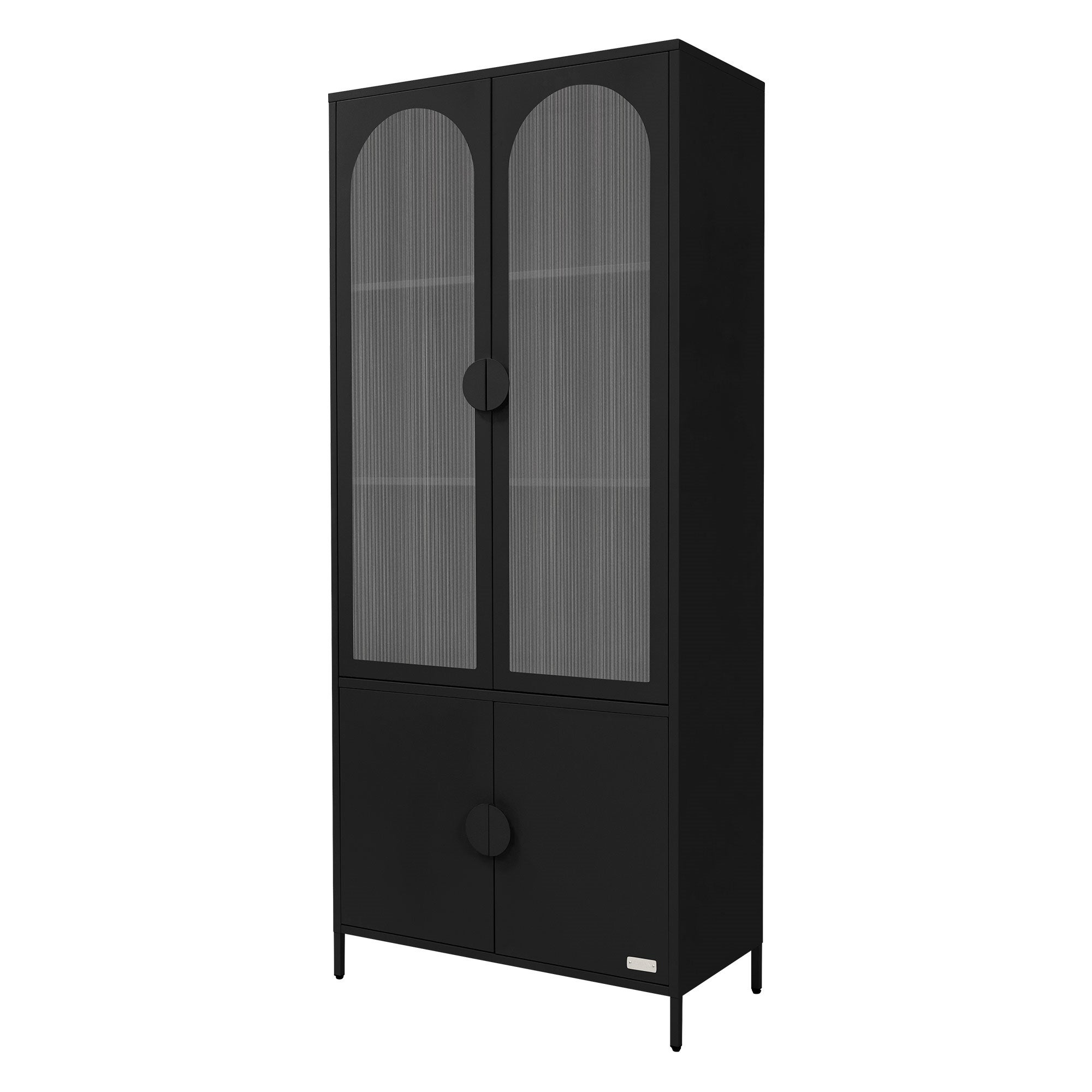 ML Design metalowa witryna metalowa czarna 80x185x40 cm wysoka szafka z 4 drzwiami i 4 półkami do kuchni salonu regał na książki dokumenty dekoracje