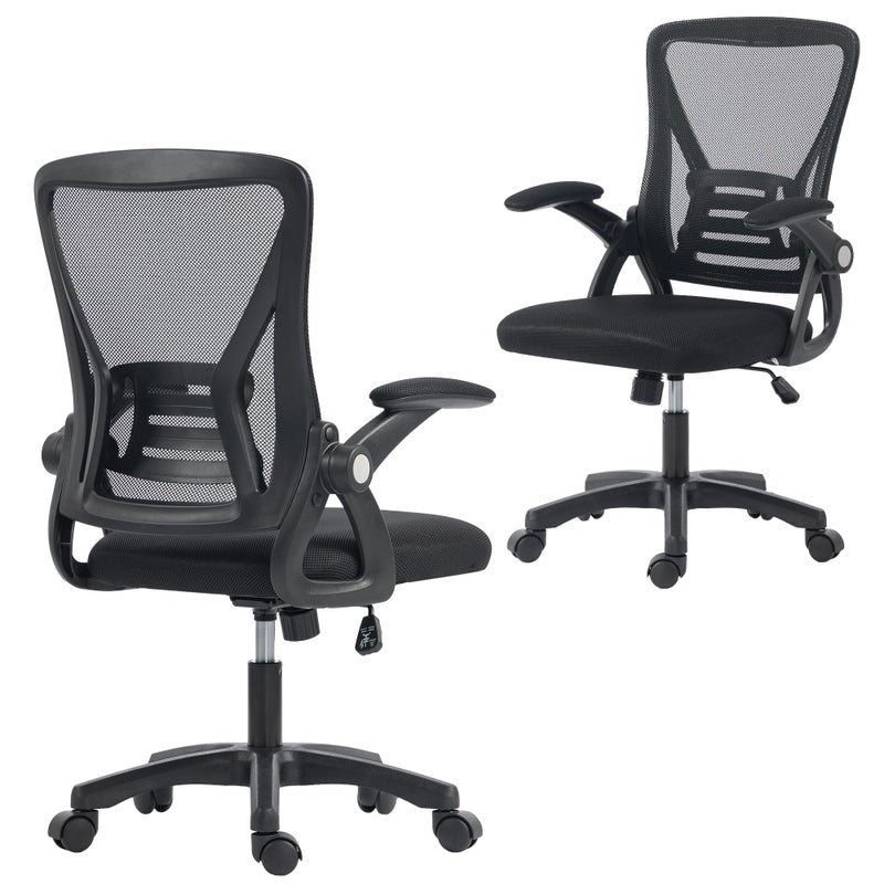 Ergonomiczny obrotowy fotel biurowy z podnoszonymi podłokietnikami, regulowana wysokość, oddychająca siatka, kolor czarny