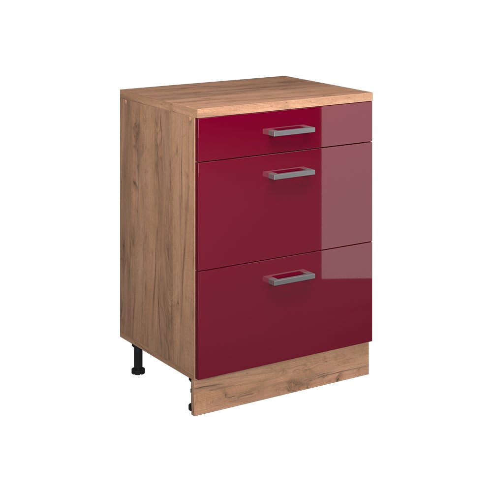 Vicco Komoda rozszerzająca Rion, Czerwony połysk/Dąb goldkraft, 60 x 46 cm bez skosu z 3 szufladami