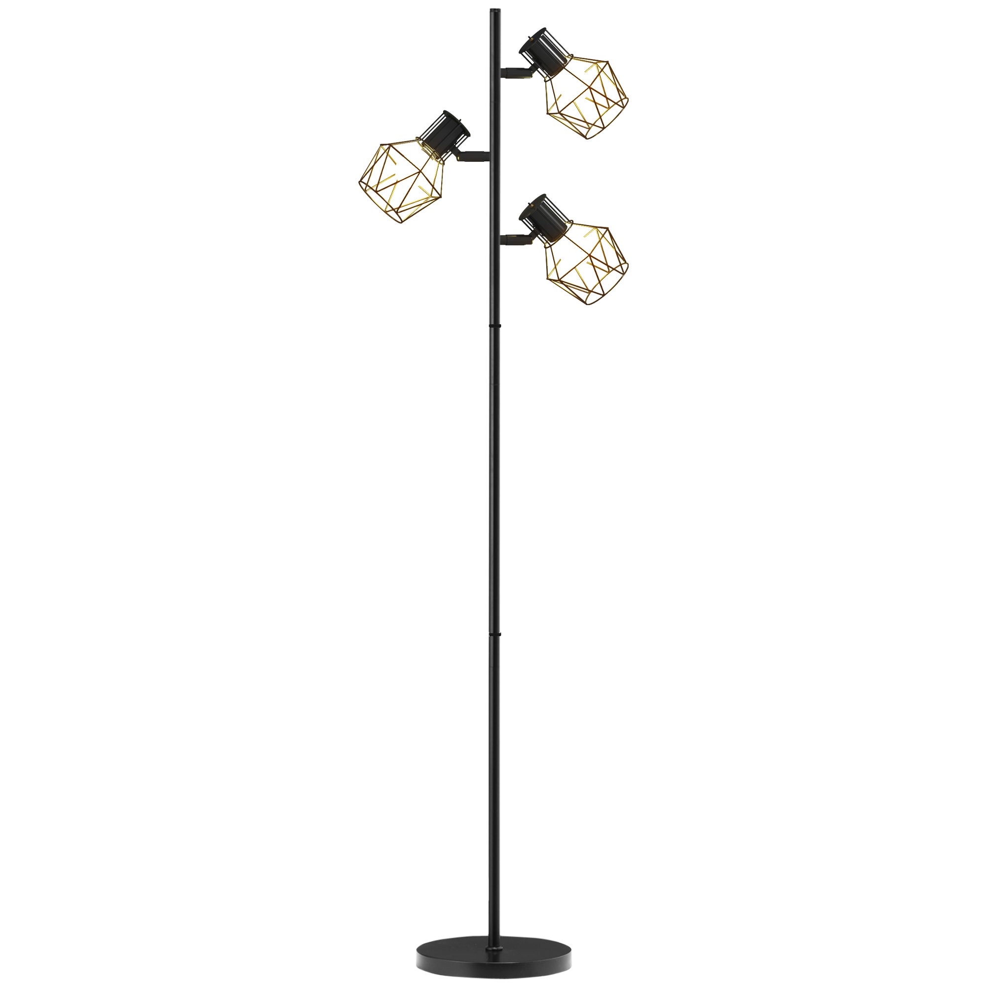 Lampa podłogowa do salonu z 3 żarówkami, odpowiednia na żarówki E27 (brak w zestawie), 41 x 28 x 169 cm, czarna